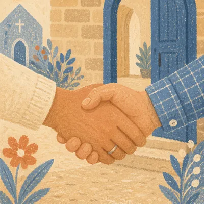 Warm Church Welcome Handshake at Entrance