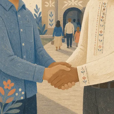Warm Church Welcome Handshake at Entrance