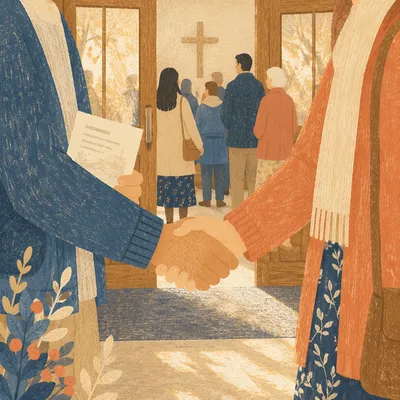 Warm Church Welcome Handshake at Entrance