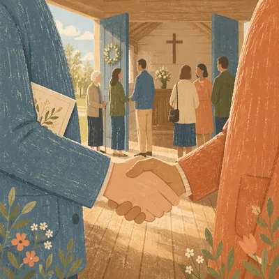 Warm Church Welcome Handshake at Chapel Door