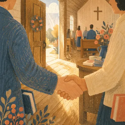 Warm Church Welcome Handshake at Chapel Door