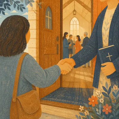 Warm Church Welcome Handshake at Chapel Door