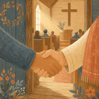 Warm Church Welcome Handshake at Chapel Door