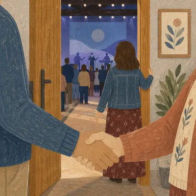 Warm Church Welcome Handshake at Open Doors