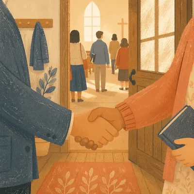 Warm Church Welcome Handshake at Chapel Door