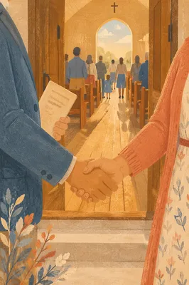 Warm Church Welcome Handshake at Chapel Entrance
