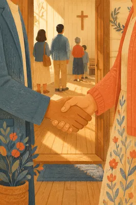 Warm Church Welcome Handshake at Chapel Entrance