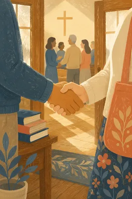 Warm Church Welcome Handshake in Chapel