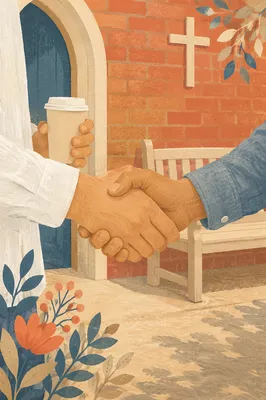 Warm Church Welcome Handshake at Entrance