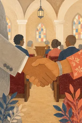 Warm Church Welcome Handshake in Sanctuary