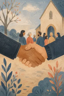 Warm Church Welcome Handshake in Monochrome