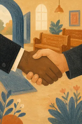 Warm Church Welcome Handshake at Entrance