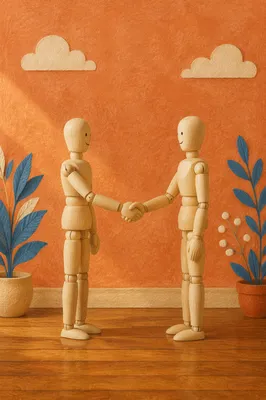 Church Welcome Handshake with Wooden Figures
