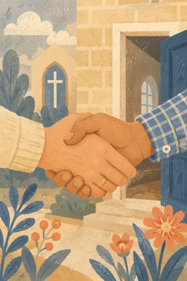 Warm Church Welcome Handshake at Entrance