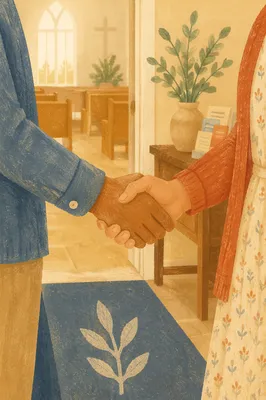 Warm Church Welcome Handshake at Entrance