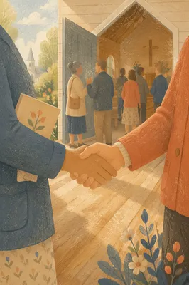 Warm Church Welcome Handshake at Chapel Entrance