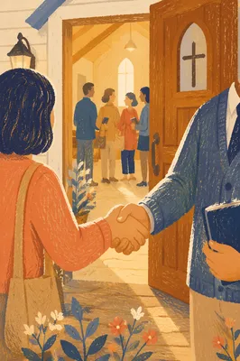 Warm Church Welcome Handshake at Chapel Doorway