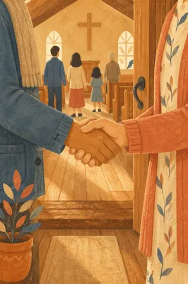 Warm Church Welcome Handshake at Chapel Entrance