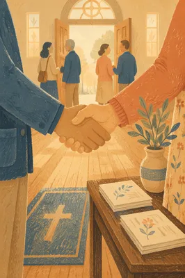 Warm Church Welcome Handshake at Chapel Entrance