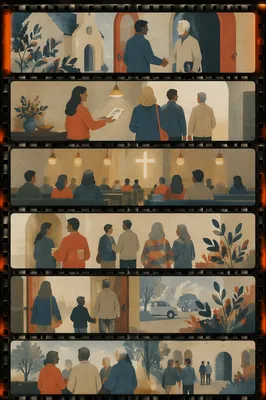 Church Welcome Handshakes on Film Contact Sheet
