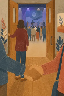 Warm Church Welcome Handshake at Open Doors