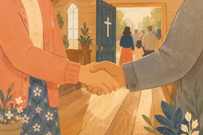 Warm Church Welcome Handshake at Chapel Door