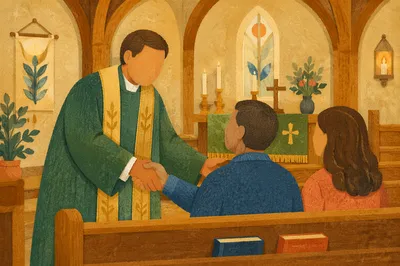 Warm Church Welcome Handshake in Sanctuary