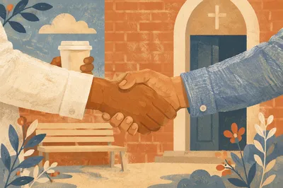 Warm Church Welcome Handshake by Entrance
