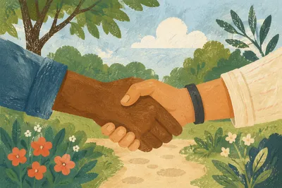 Warm Church Welcome Handshake in Garden