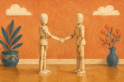 Warm Church Welcome Handshake with Wooden Figures