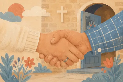 Warm Church Welcome Handshake at Entrance