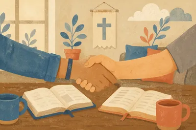 Warm Church Welcome Handshake at Table