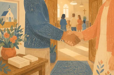 Warm Church Welcome Handshake at Entrance