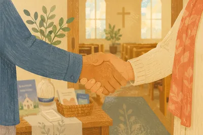 Warm Church Welcome Handshake at Entrance