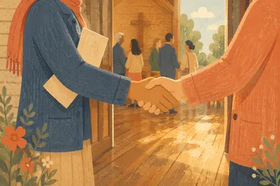 Warm Church Welcome Handshake After Service