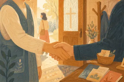 Warm Church Welcome Handshake at Chapel Door