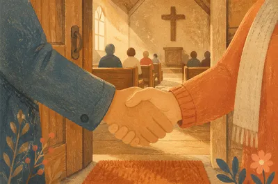 Warm Church Welcome Handshake at Chapel Door