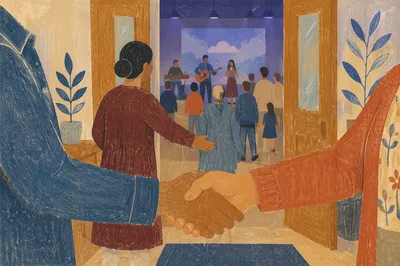 Warm Church Welcome Handshake at Open Doors