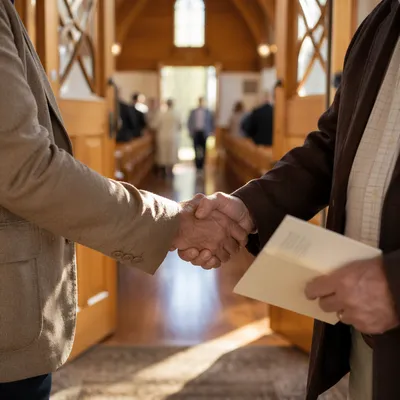 Warm Church Welcome Handshake After Service