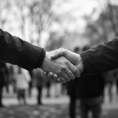 Warm Church Welcome Handshake in Monochrome