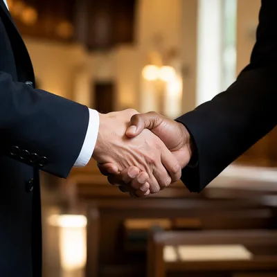 Warm Church Welcome Handshake at Entrance