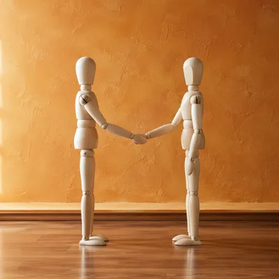 Warm Church Welcome Handshake with Wooden Figures