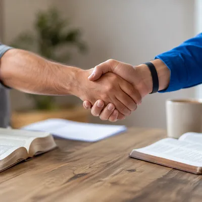 Warm Church Fellowship Handshake Greeting