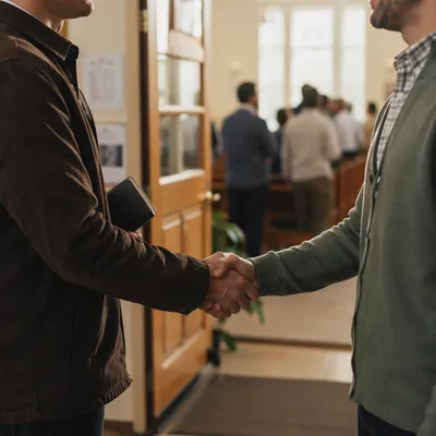 Warm Church Welcome Handshake at Entrance