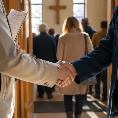 Warm Church Welcome Handshake at Entrance
