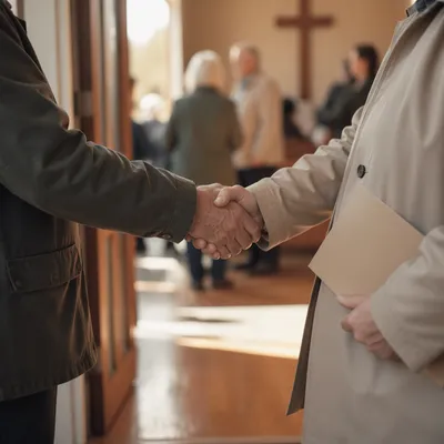 Warm Church Welcome Handshake After Service