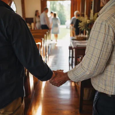 Warm Church Welcome Handshake at Chapel Entrance