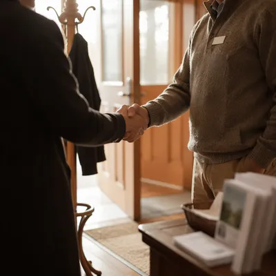 Warm Church Welcome Handshake at Chapel Doorway