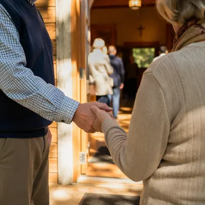 Warm Church Welcome Handshake at Chapel Door