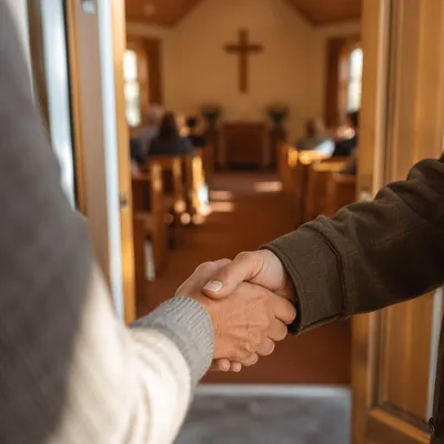 Warm Church Welcome Handshake at Chapel Door
